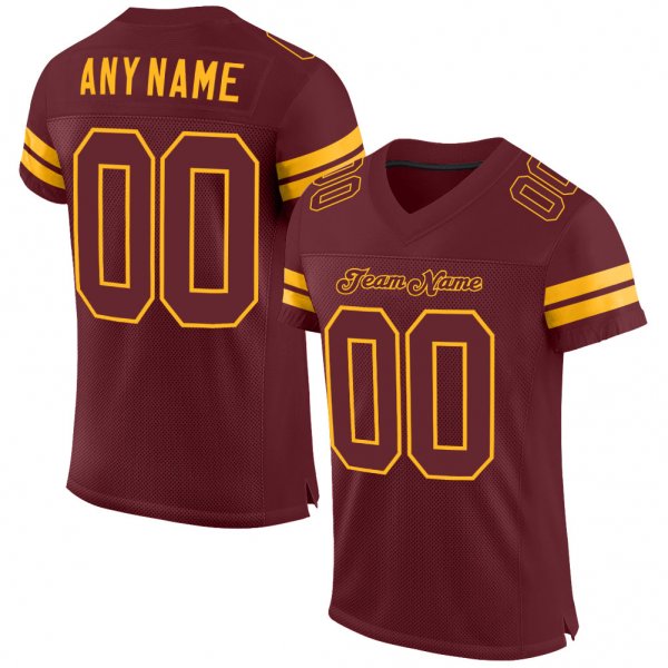 Custom Burgundy Burgundy-Gold Mesh Authentic Football Jersey