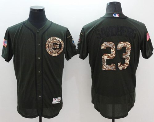 Chicago Cubs #23 Ryne Sandberg Green Flexbase Collection Salute to Service Stitched MLB Jersey