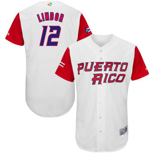 Team Puerto Rico #12 Francisco Lindor White 2017 World Baseball Classic Stitched MLB Jersey