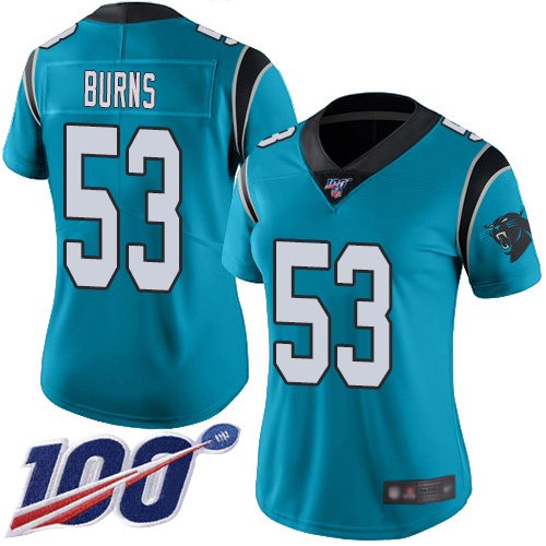 Women's Carolina Panthers #53 Brian Burns BlueStitched NFL Limited Rush 100th Season Jersey