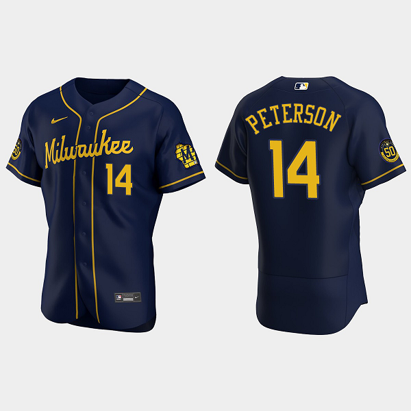 Men's Milwaukee Brewers #14 Jace Peterson Navy Alternate Flex Base MLB Jersey