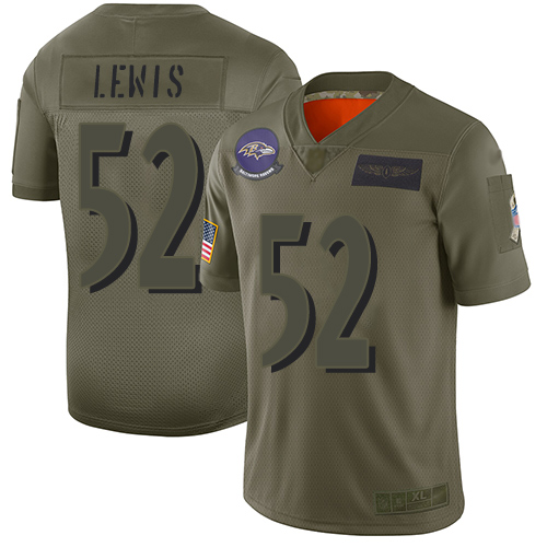 Men's Baltimore Ravens #52 Ray Lewis Camo Stitched NFL Limited 2019 Salute To Service Jersey