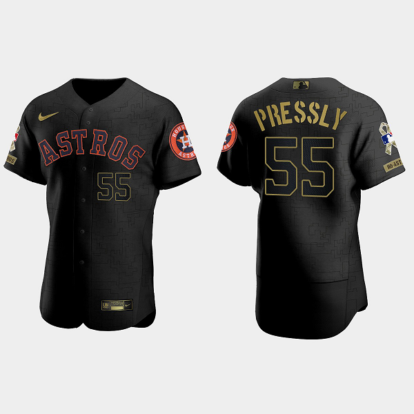 Men's Hoston Astros #55 Ryan Pressly 2021 Salute to Service All Black Flex Base MLB Jersey