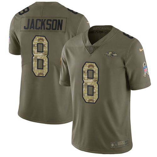 Nike Baltimore Ravens #8 Lamar Jackson Olive/Camo Youth Stitched NFL Limited 2017 Salute to Service Jersey