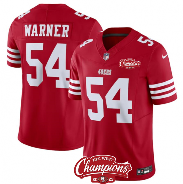 Men's San Francisco 49ers #54 Fred Warner Red 2023 F.U.S.E. NFC West Champions Patch Stitched NFL Jersey