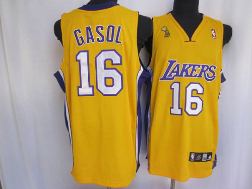 Men's Los Angeles Lakers #16 Pau Gasol Stitched Yellow Champion Patch NBA Jersey