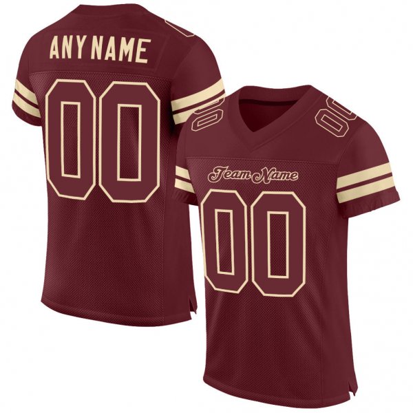 Custom Burgundy Burgundy-Cream Mesh Authentic Football Jersey