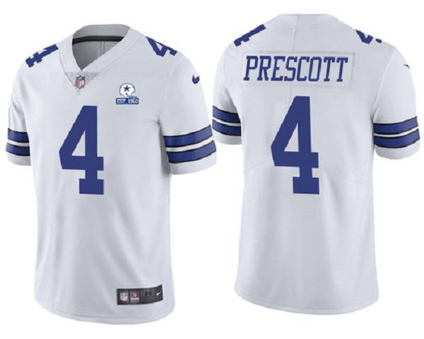 Men's Dallas Cowboys #4 Dak Prescott White 60th Anniversary Vapor Untouchable Stitched NFL Nike Limited Jersey