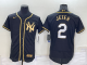 Men's New York Yankees #2 Derek Jeter Black Golden Stitched MLB Flex Base Nike Jersey