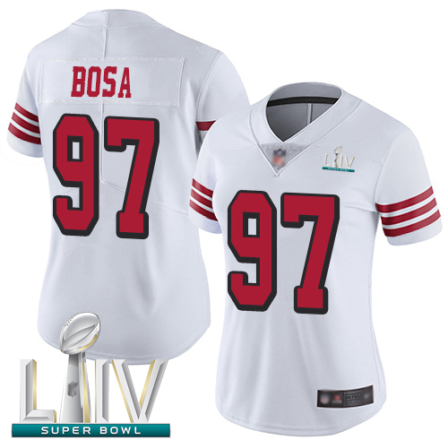 San Francisco 49ers #97 Nick Bosa White Rush Super Bowl LIV Bound Women's Stitched NFL Vapor Untouchable Limited Jersey