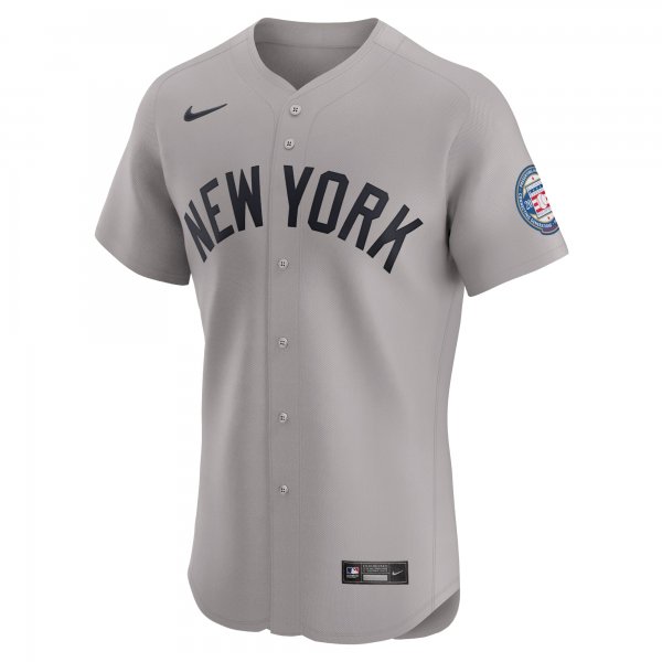 Men's New York Yankees Derek Jeter Nike Gray Road 2020 Hall of Fame Induction Patch Elite Player Jersey