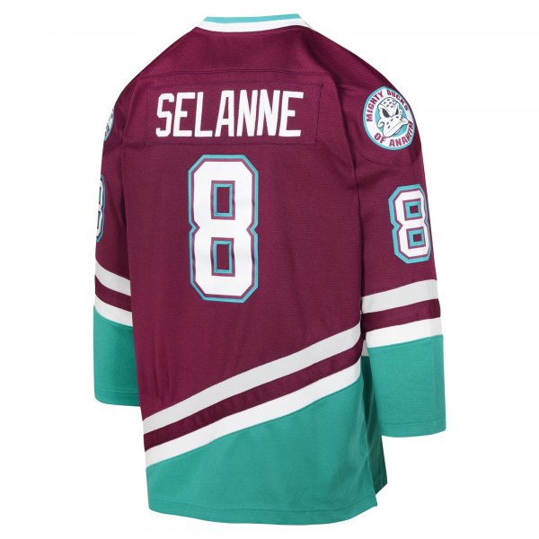 Youth Anaheim Ducks Teemu Selanne Mitchell & Ness Maroon 1996 Blue Line Player Jersey