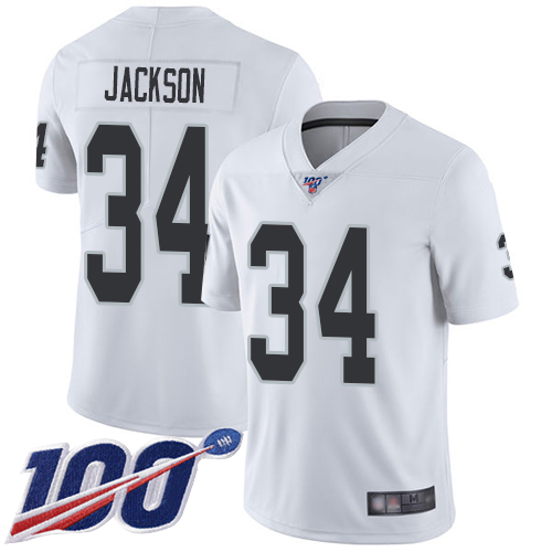 Las Vegas Raiders #34 Bo Jackson White Men's Stitched NFL 100th Season Vapor Limited Jersey