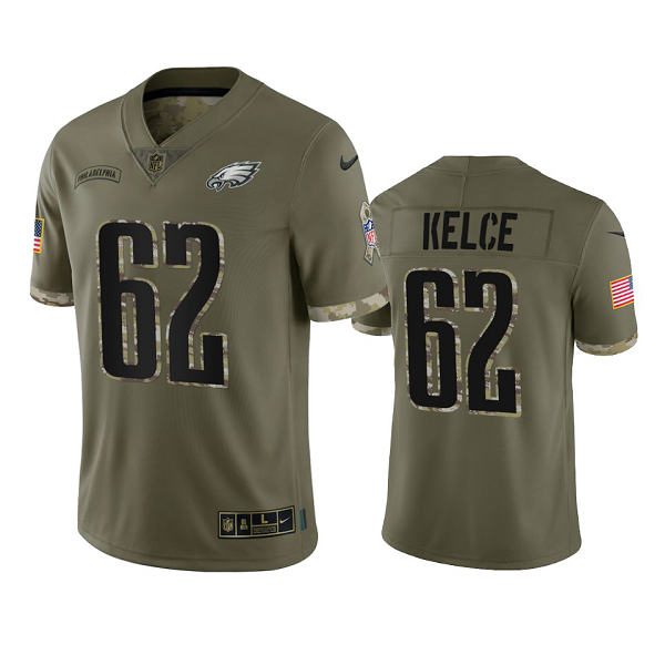 Philadelphia Eagles Jason Kelce Olive 2022 Salute To Service Jersey #62