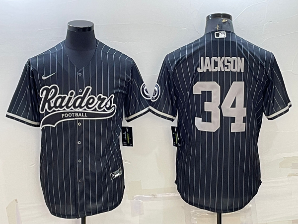 Men's Las Vegas Raiders #34 Bo Jackson Black Stitched Baseball Cool Base Jersey