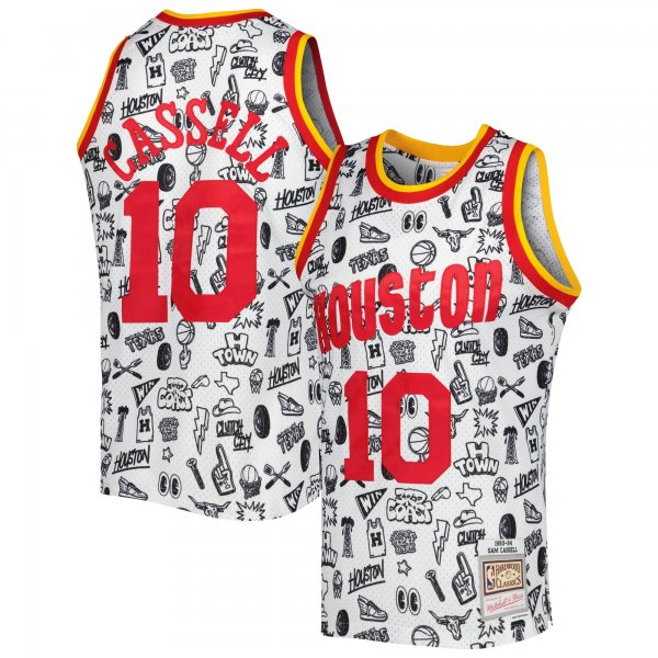 Men's Houston Rockets Sam Cassell Mitchell & Ness White 1993/94 Hardwood Classics Doodle Swingman Jersey