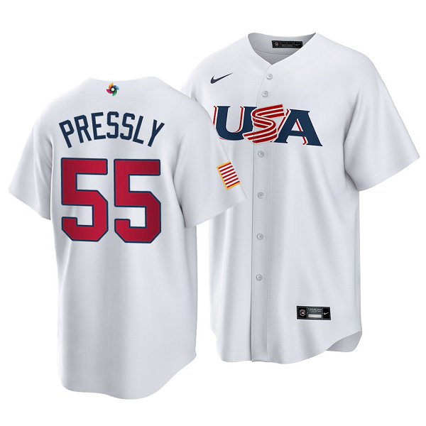 Houston Astros #55 Ryan Pressly 2023 World Baseball Classic White  Men's USA Jersey