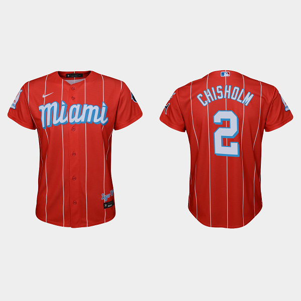 Youth Miami Marlins #2 Jazz Chisholm Red 2021 MLB City Connect Replica Jersey