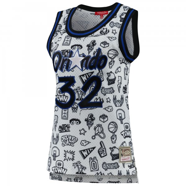 Women's Orlando Magic Shaquille O'Neal Mitchell & Ness White 1994 Doodle Swingman Jersey