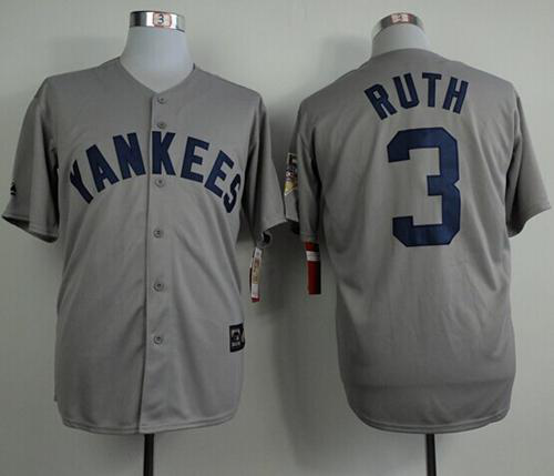 Mitchell And Ness 75TH New York Yankees #3 Babe Ruth Grey Throwback Stitched MLB Jersey