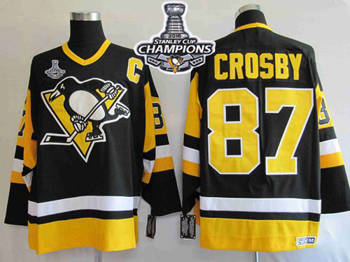 MitchellAndNess Pittsburgh Penguins #87 Sidney Crosby Black 2016 Stanley Cup Champions Stitched NHL Jersey