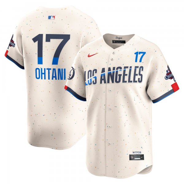 Men's #17 Los Angeles Dodgers Shohei Ohtani Nike Cream 2024 World Series Champions City Connect Limited Player Jersey