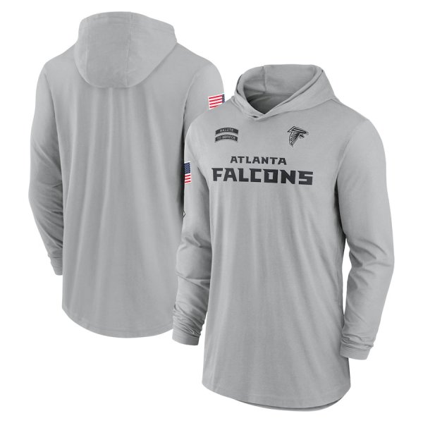 Men's Nike Gray Atlanta Falcons 2024 Salute to Service Lightweight Performance Long Sleeve Hoodie T-Shirt