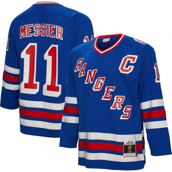 Men's New York Rangers Mark Messier Mitchell & Ness Blue Captain Patch 1993/94 Blue Line Player Jersey