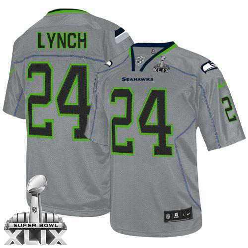 Nike Seattle Seahawks #24 Marshawn Lynch Lights Out Grey Super Bowl XLIX Youth Stitched NFL Elite Jersey