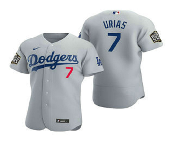 Men's Los Angeles Dodgers #7 Julio Urias Gray 2020 World Series Flex Base Nike Jersey