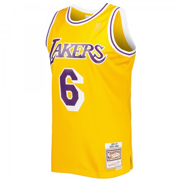 Men's Los Angeles Lakers Eddie Jones Mitchell & Ness Gold 1996/97 Hardwood Classics Swingman Jersey