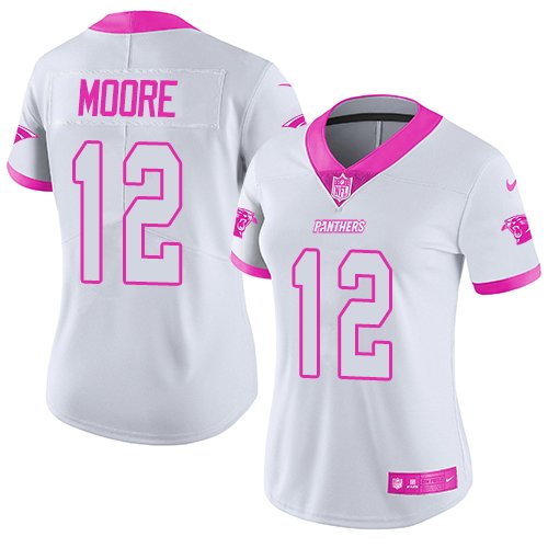 Nike Carolina Panthers #12 DJ Moore White/Pink Women's Stitched NFL Limited Rush Fashion Jersey