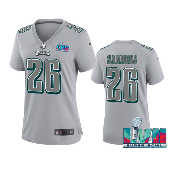 Women's Philadelphia Eagles Miles Sanders Gray Super Bowl LVII Atmosphere Jersey