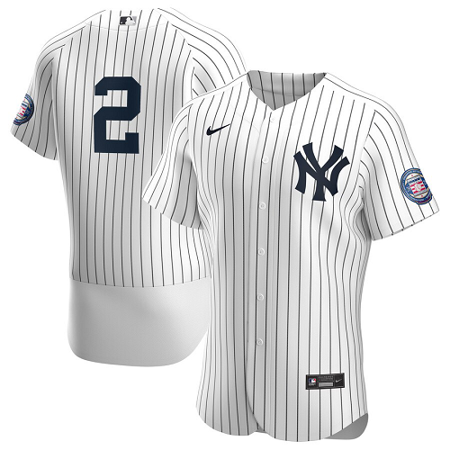 Men's Nike New York Yankees #2 Derek Jeter White Navy 2020 Hall of Fame Induction Patch MLB Jersey