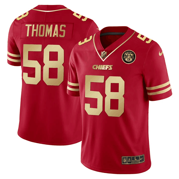 Men's Kansas City Chiefs #58 Derrick Thomas Vapor Black Red Gold Limited All Stitched Jersey