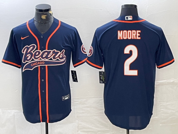 Men's Chicago Bears #2 DJ Moore Navy Blue Limited Baseball Jersey