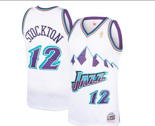 Men's Utah Jazz #12 John Stockton Mitchell And Ness White 1996-97 Hardwood Classics Swingman NBA Jersey