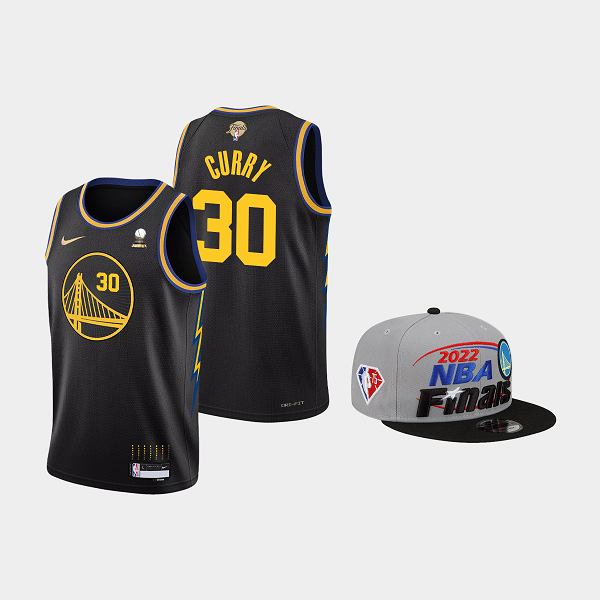 Men's Golden State Warriors Stephen Curry #30 2022 Western Conference Champions Jersey Hat City Set Black Gray