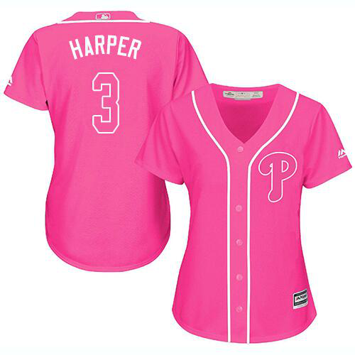 Women's Philadelphia Phillies #3 Bryce Harper Majestic Pink Cool Base Player MLB Jersey