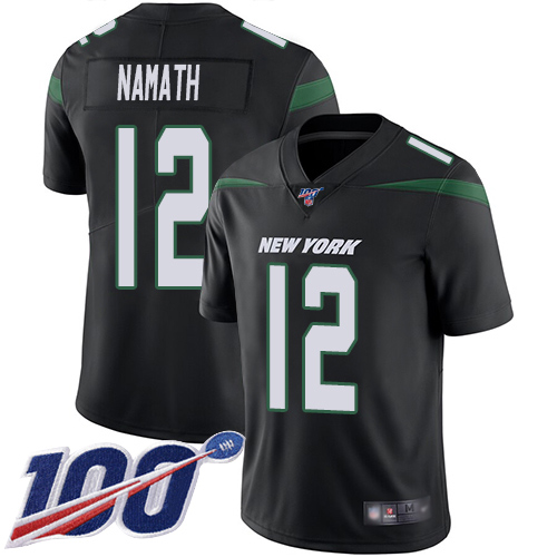 Men's New York Jets #12 Joe Namath Black Alternate Stitched NFL 100th Season Vapor Limited Jersey