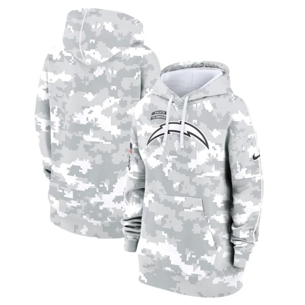 Women's Nike Arctic Camo Los Angeles Chargers 2024 Salute To Service Club Fleece Pullover Hoodie