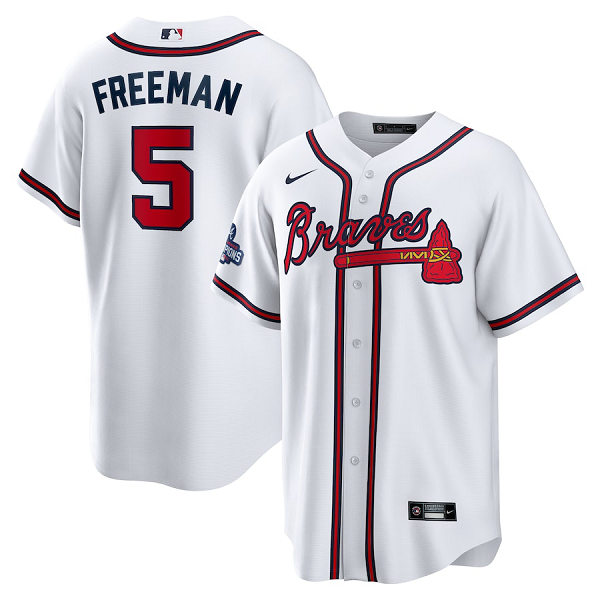 Atlanta Braves #5 Freddie Freeman Nike 2021 World Series Champions Patch Replica Player White Jersey