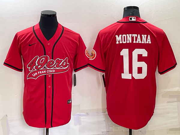 Men's San Francisco 49ers #16 Joe Montana Red Stitched Baseball Cool Base Jersey