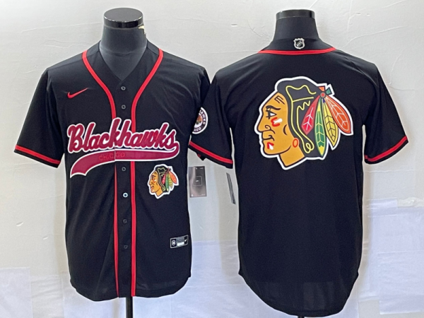 Men's Chicago Blackhawks Black Baseball Jersey