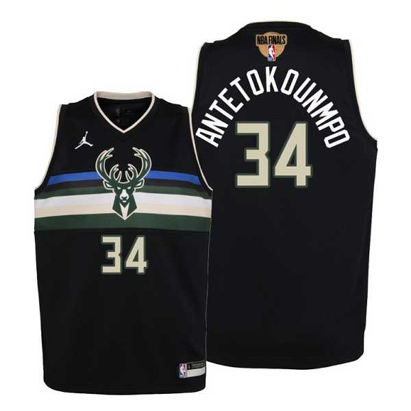 Youth Milwaukee Bucks #34 Giannis Antetokounmpo 2021 NBA Finals Black Jersey