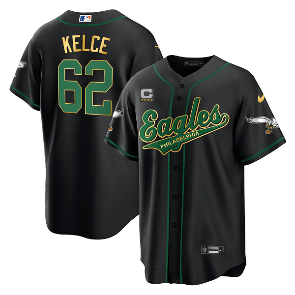 Men's Philadelphia Eagles #62 Jason Kelce Black Baseball Stitched Jersey