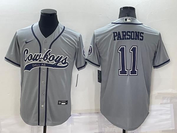 Men's Dallas Cowboys #11 Micah Parsons Grey Stitched Baseball Cool Base Jersey