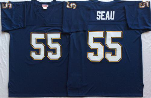 Mitchell And Ness 1994 Los Angeles Chargers #55 Junior Seau Navy Blue Throwback Stitched NFL Jersey