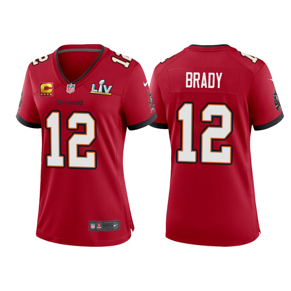 Women's Buccaneers #12 Tom Brady Super Bowl LV Red Captain Patch Game Jersey