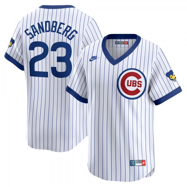 Men's Chicago Cubs Ryne Sandberg Nike White Throwback Cooperstown Limited Jersey